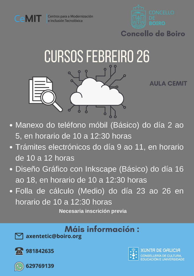 Abertas en Boiro as inscricións para os cursos da Aula CeMIT do mes de ...